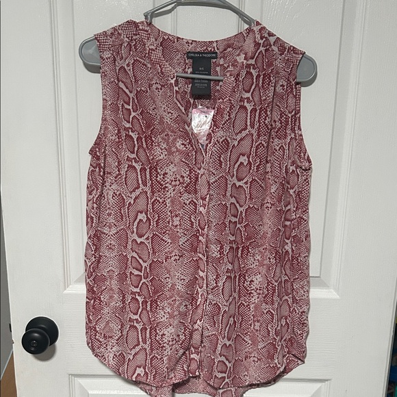 Chelsea & Theodore Tops - Chelsea & Theodore Red/pink Snake Print Sleeveless Top